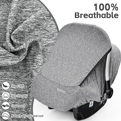 Baby Car Seat Cover, Large Mesh Window, Breathable Fabric, Infant Windproof Canopy, Universal Fit CarSeat Covers for Babies, Machine Washable, Gray