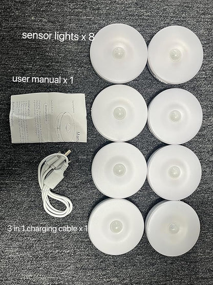 Homelist 8 Pack Motion Sensor Lights Indoor, Rechargeable Wireless LED Puck Lights, Battery Operated Motion Sensor Night Light for Closet, Stairs, Kitchen, Cabinet, Toilet