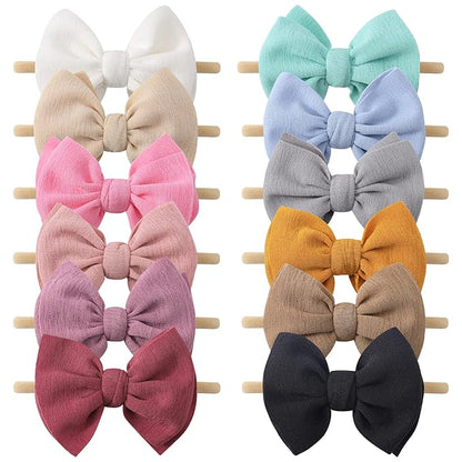 yoyokid 12 PCS Hairband with Baby Girl Bows Soft Nylon Baby Headbands and Bows Hair Accessories for Newborn Infant Toddlers Kids