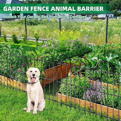 15 Panels Decorative Garden Fence, 32 in(H) X 30 ft(L) No Dig Dog Fence Outdoor for Yard, Rustproof Tall Metal Garden Fencing Animal Barrier with Ground Stakes, Temporary Fencing for Patio Outdoor