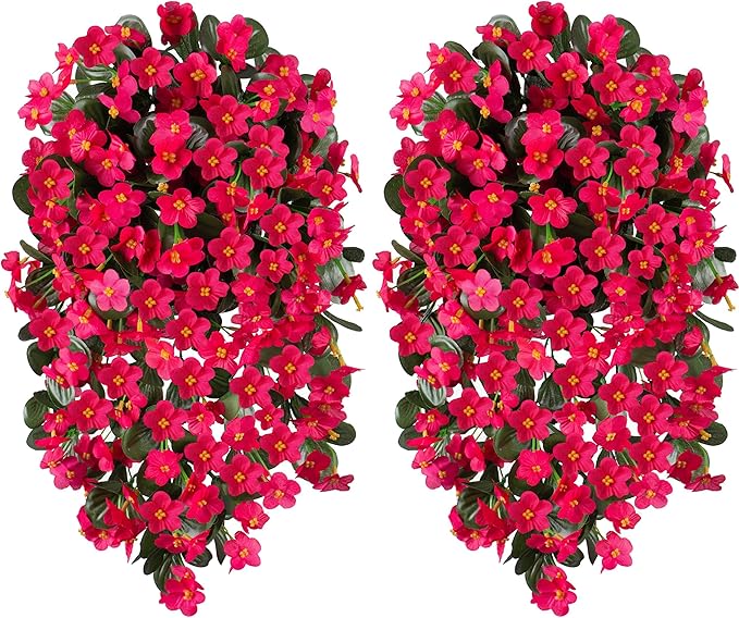 HyeFlora Artificial Fake Outdoor Outside Hanging Plants Flowers Vines for Fall Decoration, 2PCS Faux Silk Daisy Mums UV Resistant Look Real Hotpink Orchid Vine for Indoor Home Balcony Porch Planter
