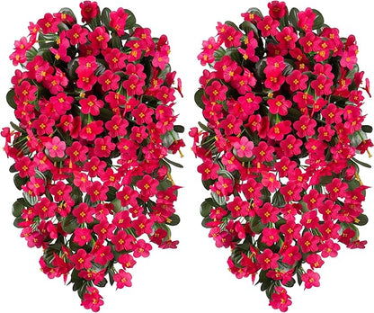 HyeFlora Artificial Fake Outdoor Outside Hanging Plants Flowers Vines for Fall Decoration, 2PCS Faux Silk Daisy Mums UV Resistant Look Real Hotpink Orchid Vine for Indoor Home Balcony Porch Planter