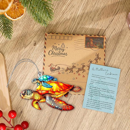 Sea Turtle Gifts for Women-Beach Suncatcher Ornament with Story Card-Turtle Christmas Cards-Beach Gifts for Women-Coastal Christmas Ornaments -White Elephant Presents for Friends