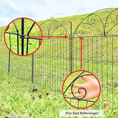 ShopLaLa Outdoor Garden Fence (10 Panels) 28in(L) x 32in(H) Animal Barrier Fencing Rustproof Black Metal Wire Flower Edging for Yard Landscape, Small Dog Decorative Fences No Dig Porch Decor D-YB32