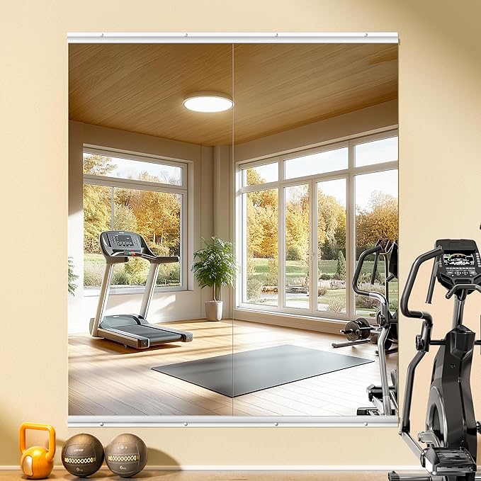 Hasipu Home Gym Mirror 55" L x 24" W - 2PCS Large Full Body Mirror for Yoga, Wall-Mounted Mirrors for Fitness, Garage, Dance Studio, 0.16in Tempered Glass Frameless