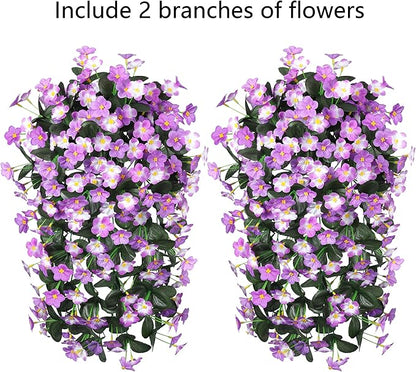 HyeFlora 2PCS Artificial Fall Hanging Flowers for Outdoors, Faux Daisy Muns Plants Fake Silk Orchid Long Stems UV Resistant for Home Garden Wall Party Indoor Outdoor Decor(Light Fuchsia and Fuchsia)