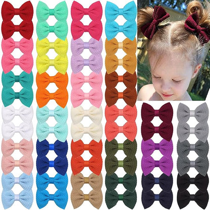 JOYOYO 60Pcs Baby Girls Kids Toddlers 2.75 Inch Twill Waffle Fabric Hair Bows Alligator Clips for Pigtails Hair Accessories and Bangs