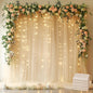 Fomcet Tulle Backdrop Curtains Champagne 30FT X 10FT Tulle Curtain with Lights String Sheer Backdrop Curtains for Parties Wedding Baby Shower Photo Shoot Decorations (6 Panels 5x10FT)