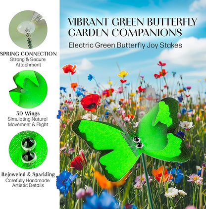 Handmade Green Butterfly Garden Stakes Set of 7 - Decorative Outdoor & Indoor Plant Decor - Nature Lover Gift Idea by Air Aquarium Kushner