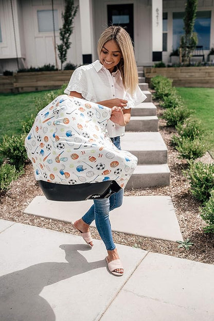 Baby Car Seat Cover Canopy and Nursing Cover Multi-Use Stretchy 5 in 1 Gift Varsity by Copper Pearl