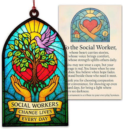 Christmas Social Worker Ornament – Xmas Social Worker Gifts – Suncatcher Effect Window – White Elephant Gifts - Xmas Tree Decoration