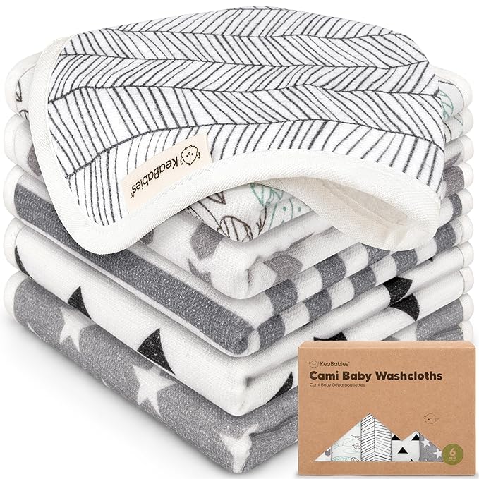 6-Pack Cotton Baby Washcloths for Newborn - Organic Cotton Muslin Soft Wash Cloths for Babies, Infant, Kids, Toddler Towels for Boy, Girl,Super Absorbent Face Cloths,Scratch-free Baby Rags (Grayscape)