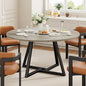IRONCK 51" Round Dining Table for 6, Wood Kitchen Table with Metal Base, Space Saving Industrial Circle Dinner Table for Kitchen Dining Room, Gray
