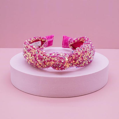 FROG SAC Sequin Knot Headband for Girls, Pink Knotted Hair Bands Accessories for Kids, Sparkly Iridescent Little Girl Headbands, Cute Fashion Hairbands for Tweens Stocking Stuffers for Children