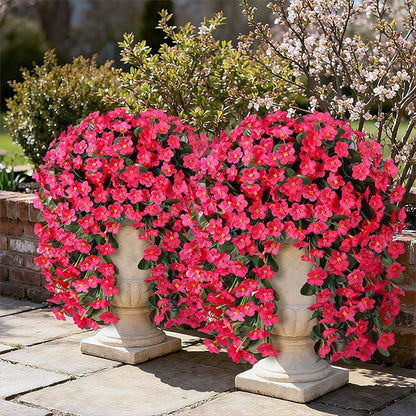 HyeFlora Artificial Fake Outdoor Outside Hanging Plants Flowers Vines for Fall Decoration, 2PCS Faux Silk Daisy Mums UV Resistant Look Real Hotpink Orchid Vine for Indoor Home Balcony Porch Planter
