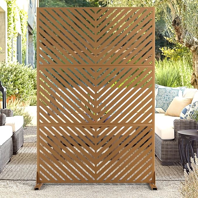 72" H×47" W Metal Privacy Screen Outdoor Privacy Screen Freestanding, Outdoor Privacy Screens and Panels for Patio Lawn Deck, Outdoor Privacy Panels Decorative Privacy Fence(Consists of 3 Panels)