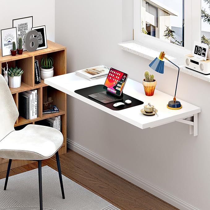 Need Fold Wall Mounted Table Folding Workbench Length 47.2" Width 20" Perfect Addition to Garage & Shed/Home Office/Laundry Room/Home Bar/Kitchen & Dining Room White AC15-12050WW-ND