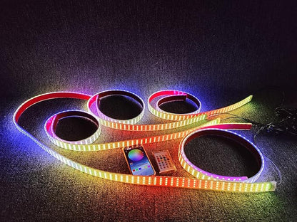 3PCS 4FT Quad Row Brightest Chasing Dream Color LED Light Strips for Making Polaris Slingshot Wheel Well Lights Car Truck Rear Hood Grille Bluetooth + Remote + Switch Control
