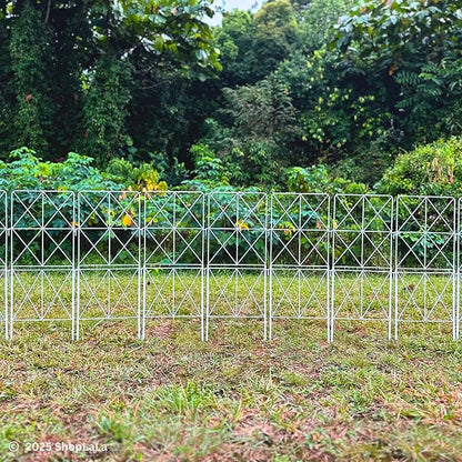 ShopLaLa Decorative Garden Fence (10 Panels) 12.5in(L) x 31in(H) Animal Barrier Fencing Rustproof White Metal Wire Flower Edging for Landscape, Dog Yard Gates Fences Tall No Dig Outdoor Decor D-F30B