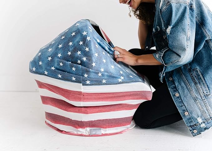 Baby Car Seat Cover Canopy and Nursing Cover Multi-Use Stretchy 5 in 1 Gift "Patriot" by Copper Pearl