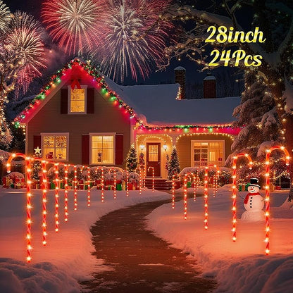 COOWUFAN 28" Christmas Candy Cane Pathway Markers Lights, Set of 24 Pack Christmas Outdoor Decorations, Waterproof Candy Cane Decor for Indoor Outside Yard Garden Patio Lawn