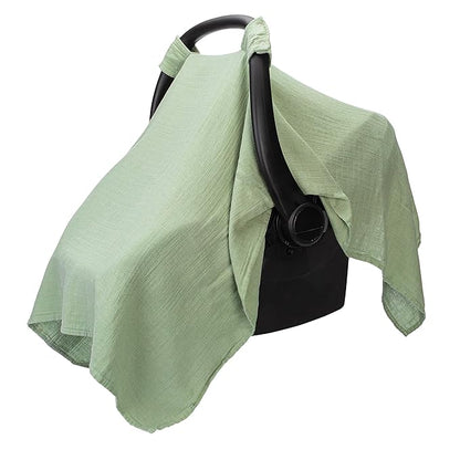 Comfy Cubs Baby Car Seat Cover - Soft, Breathable Bamboo Rayon and Muslin Cotton Blend - Lightweight Canopy for Sun, Bug, and Comfort Protection - Large Size Infant Seat Cover in Sage Design