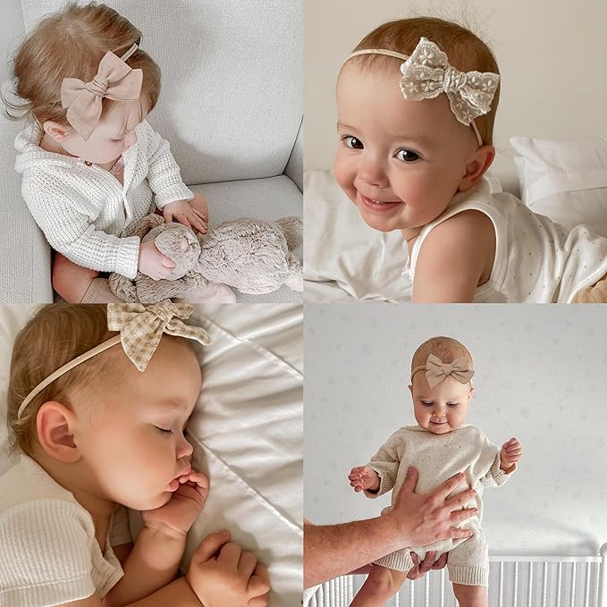 Fancy Clouds Baby Girl Bows and Headbands,14 pcs Stretchy Soft Nylon Hairbands Hair Bows for Newborns, Infants, Toddlers - Handmade Baby Hair Accessories for Girls Gifts