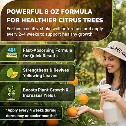 Leaves and Soul Professional Citrus Tree Fertilizer Liquid Concentrate - 6-4-6 Blend for Fruit Tree Fertilizer, Garden - Liquid Plant Food for Citrus Trees in Pots or Outdoors - 8oz