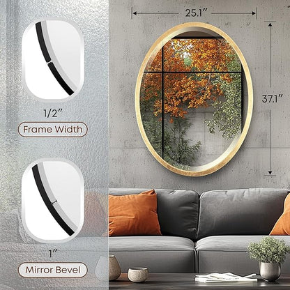 OVALCREST - Oval Wooden Beveled Wall Mirror for Home Decor, Bathroom, Vanity, Bedroom, Living Room, Hallway - London Style (Gold Leaf) 25.1 x 37.1