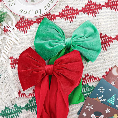 YanJie Christmas Headbands Girls Red Hair Bow Green Velvet Bows Toddler Newborn Bows Nylon Hairbands Infant Hair Accessories Christmas Gifts