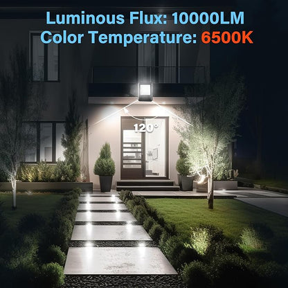 Simple Deluxe 2 Pack LED Flood Lights Outdoor, 100W 10000LM Super Bright Outside Work Light with Plug, IP65 Waterproof, 6500K Floodlight for Garage, Yard, Lawn