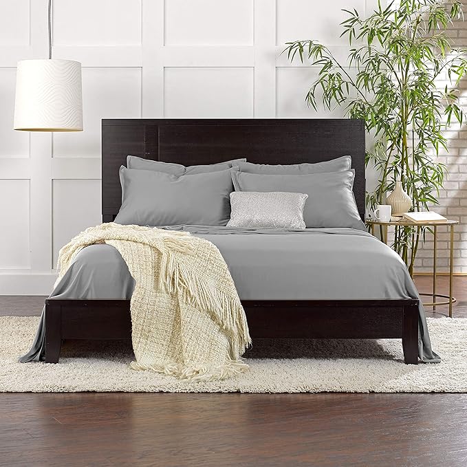 Pure Bamboo Twin Sheets, Genuine 100% Organic Viscose Derived from Bamboo Bed Sheet Set, Luxuriously Soft & Cooling, Double Stitching, 2 Year Quality Promise (Twin, Stone Grey)