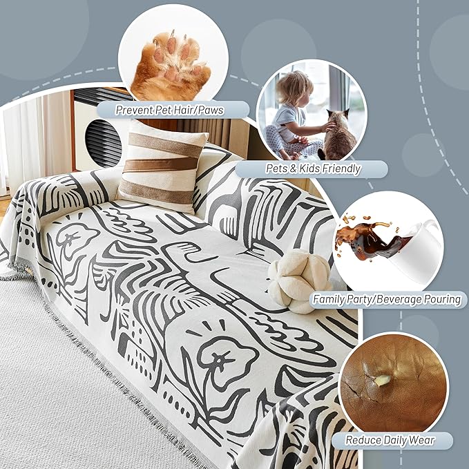 MYSKY HOME Couch Cover for Dogs, Washable Couch Covers, Sofa Covers for Sectional Sofa, Couch Cover 2 Cushion Sofa Dogs Furniture Protector, Chenille Sofa Covers for Pets, 71"x118", Abstract Dark Grey