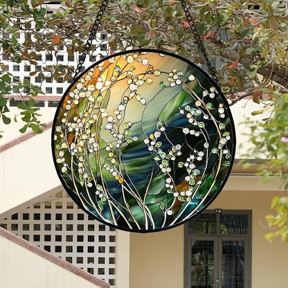 Stained Glass Suncatcher, Yellow Green Gradient Flower Sun Catcher Plants Stain Glass Window Hanging Decoration Mother's Day Birthday Gifts for Women Men Mom and Nana 6.3 in