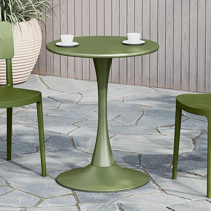 Costaelm Small Dining Table, Round PP Outdoor Table, Weather Resistant Balcony Table for Outside Poolside Deck Lawn Garden Backyard, Olive Green