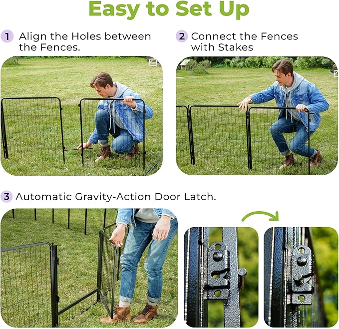 Decorative Garden Fence with Gate 50 in(H) x 15.4 ft(L) 6 Panels, Heavy Duty Metal Animal Barrier Fence for Yard, Flower Bed Fencing, Garden Border Fence, Easy Set Up, Black