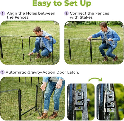 Decorative Garden Fence with Gate 50 in(H) x 15.4 ft(L) 6 Panels, Heavy Duty Metal Animal Barrier Fence for Yard, Flower Bed Fencing, Garden Border Fence, Easy Set Up, Black