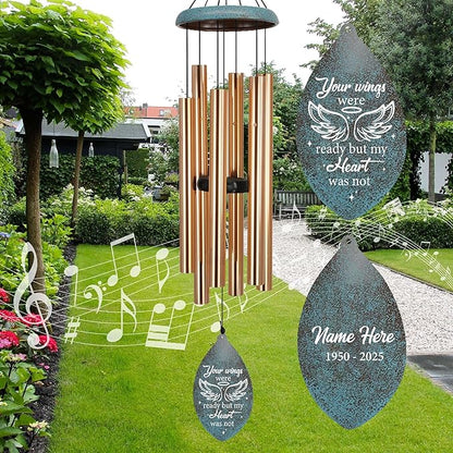 ASTARIN Personalized Memorial Wind Chimes, Angel Wings Sympathy Gifts Wind Chime for Loss of Loved Mom/Dad, Commemorative Windchime for Condolences/Funeral