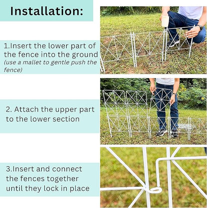 ShopLaLa Decorative Garden Fence (10 Panels) 12.5in(L) x 31in(H) Animal Barrier Fencing Rustproof White Metal Wire Flower Edging for Landscape, Dog Yard Gates Fences Tall No Dig Outdoor Decor D-F30B