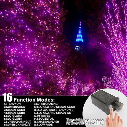 LAMPHOME 33ft Halloween Decorative Mini Lights, 100 LED Green Wire Fairy Starry String Lights Plug in, 16Lighting Modes, for Halloween Decoration Outdoor Party Decoration (Orange and Purple)