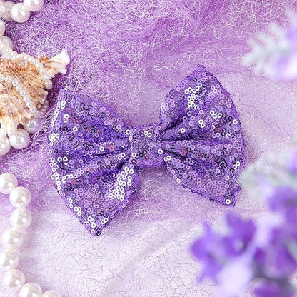 Hair Clip with 5 inches Sequins Large Bow Alligator Hair Accessory for Girls, Women, Teens, Babies Gift, Deep Purple