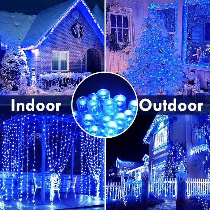 88FT 240LED Extra-Long Connectable String Lights Indoor Outdoor Clear Wire, Blue Christmas String Lights, Plug in Twinkle Fairy Light with Timer for Wedding Patio Tree Yard Christmas Decorations
