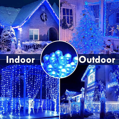 88FT 240LED Extra-Long Connectable String Lights Indoor Outdoor Clear Wire, Blue Christmas String Lights, Plug in Twinkle Fairy Light with Timer for Wedding Patio Tree Yard Christmas Decorations