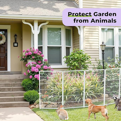 SunsGrove Garden Fence 40 in(H) x 4.5 ft(L) 2 Panels, Heavy Duty Metal Animal Barrier Fence for Dogs, Easy No-Dig Setup, Decorative Dog Fences, White