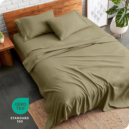Bare Home Twin Sheet Set - 1800 Ultra-Soft Microfiber Twin Bed Sheets - Double Brushed - Deep Pockets - Easy Fit - Extra Soft - 3 Piece Set - Bedding Sheets & Pillowcases (Twin, Olive)