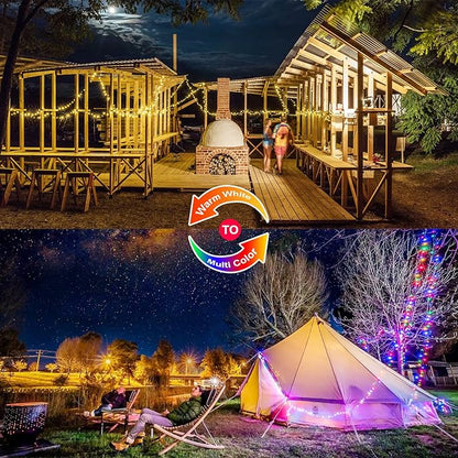 JMEXSUSS 2 Pack Solar Christmas Lights Outdoor Waterproof, 100 LED 33ft Warm White and Multicolor Color Changing Solar Fairy Lights, Copper Wire Solar String Lights for Outside Christmas Decorations
