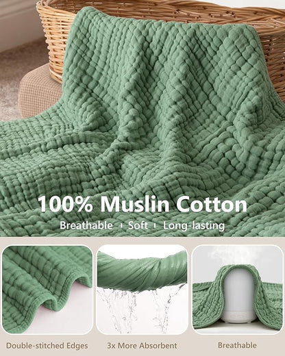 Baby Bath Towels, 100% Muslin Cotton Hooded Baby Towels for Newborn, 2 Pack Baby Towels with Hood for Infant Toddler and Kids, Large 32x32Inch Unisex Bath Essentials, Soft and Absorbent
