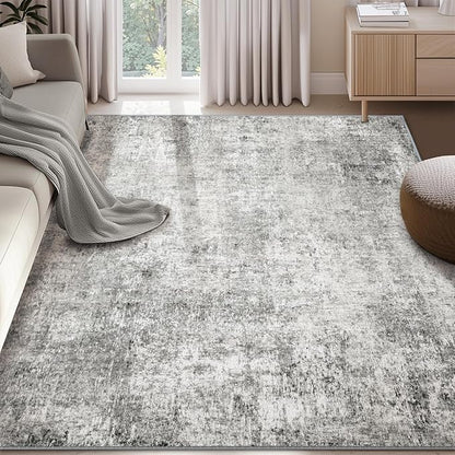 Washable Area Rugs 8'x10' Non-Slip Modern Abstract Soft for Living Room Entryway Bedroom Nursery, Print Pattern, Gray White Grey