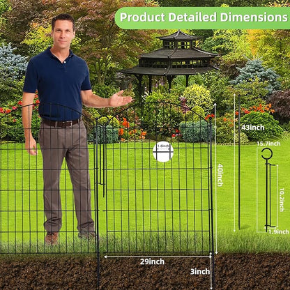 Decorative Garden Fence 40in (H) x24ft (L), 10 Pack No Dig Fence Animal Barrier for Dog with Lock, Arched Flower Bed Edging, Wire Border Panel Fencing for Yard Patio Outdoor Decor