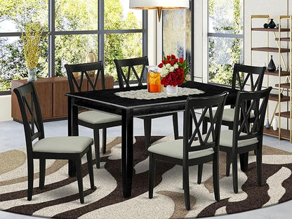 East West Furniture DUCL7-BLK-C 7 Piece Dining Room Furniture Set Consist of a Rectangle Dining Table and 6 Linen Fabric Upholstered Chairs, 36x60 Inch, Black